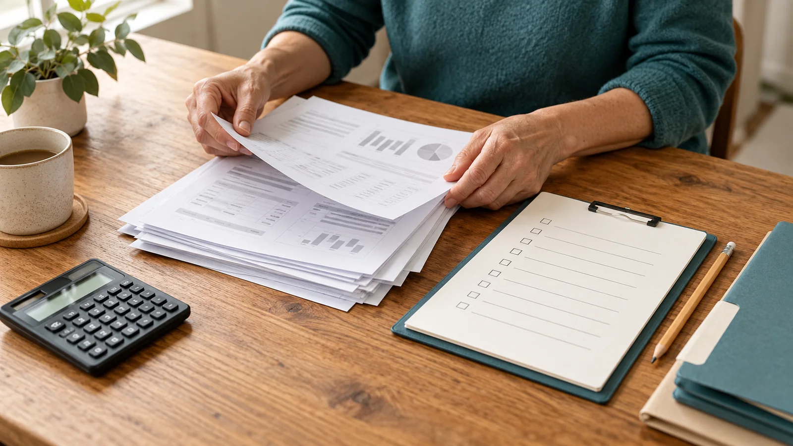 Business records and folders organized for a sale preparation review